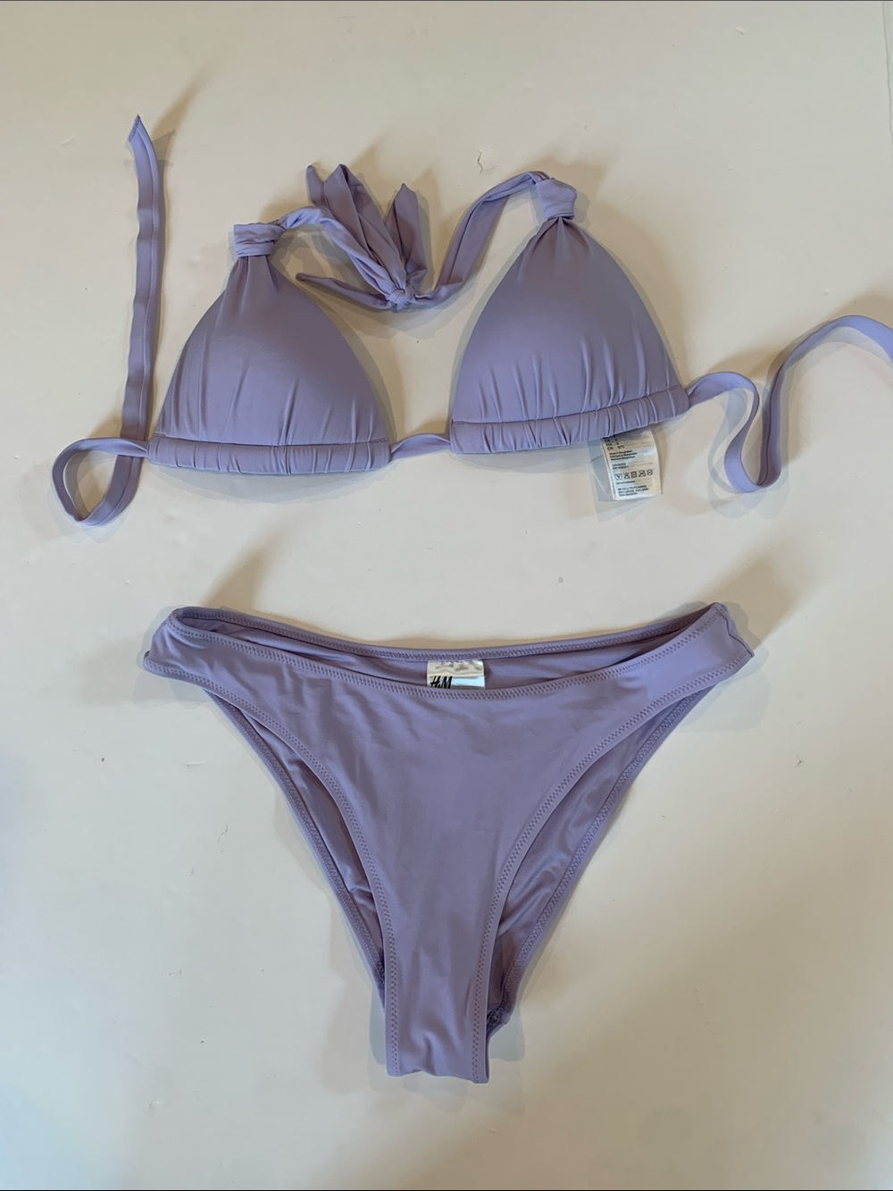 H&M Lilac Tie-Back Triangle Women’s Bikini Top Size 6 Small Bottom Size 8 Medium